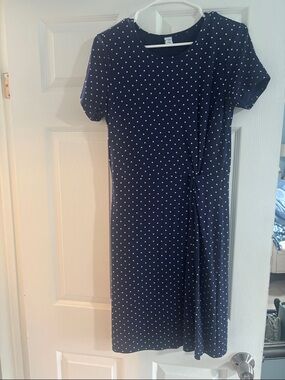 Old Navy Navy Polka Dot Midi Dress with Side Knot